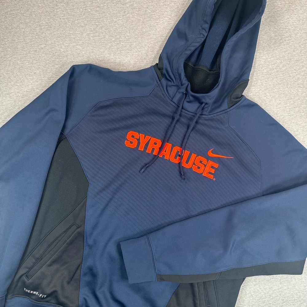 Syracuse Nike Elite Hoodie Men Large Navy Blue Black Orange Therma-FIT Pullover
